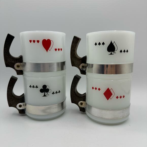 Vintage Siesta Ware Milkglass Mugs Card Deck Set of 4 - Picture 8 of 9